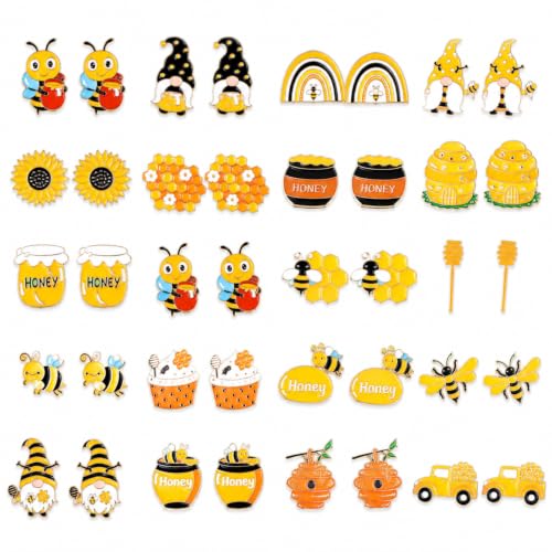 Giegxin 40 Pcs Bee Enamel Pins Bulk, 20 Styles 2 of Each, Cute Lapel Pin Set with Sunflower Gnome Honeycomb Designs for Backpacks Jackets Hats Bags, Party Favors Gifts for Women and Girls - style: Bee