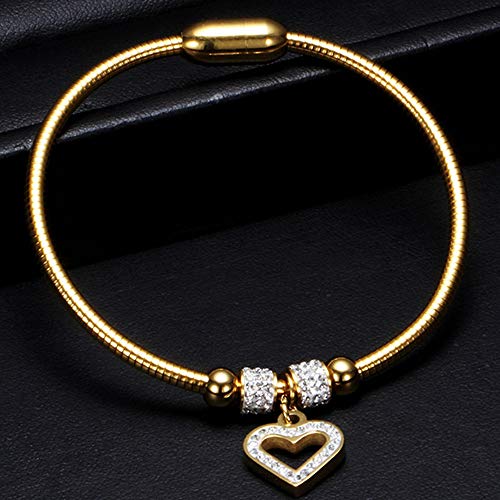 Jude Jewelers Stainless Steel Heart Charm Cubic Zircon Anniversary Valentine Bangle Bracelet - color: Gold