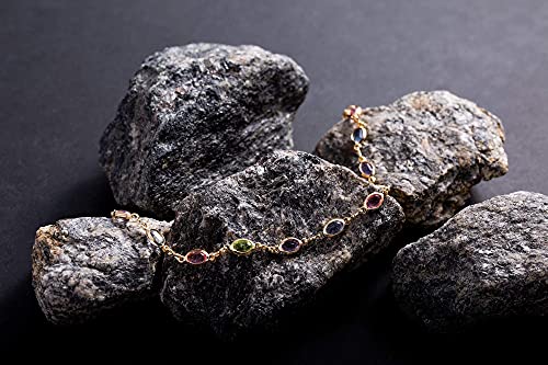 Barzel 18K Gold Plated Gold and Multi Color Crystal Baguette Anklet - color: Multicolor Dark Oval