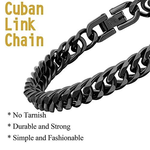 2PCS Cuban Link Bracelet, Silver Gold Black Sturdy 316L Stainless Steel Cuban Link Chain for Men Jewelry Set with Gift Message Card 8mm, 7/8/9 Inches - color: Black, size: 8 inches