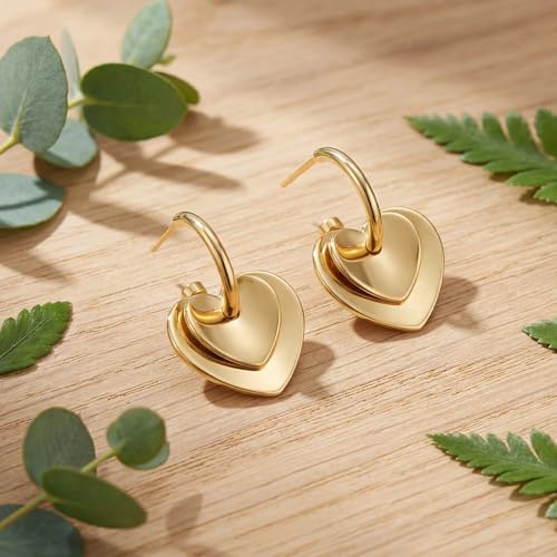 Two Tone Heart Dangle Earrings for Women Gold and Silver Heart Hoop Earrings 14K Gold Plated Valentine's Day Trendy Jewelry Everyday Jewelry - color: gold B