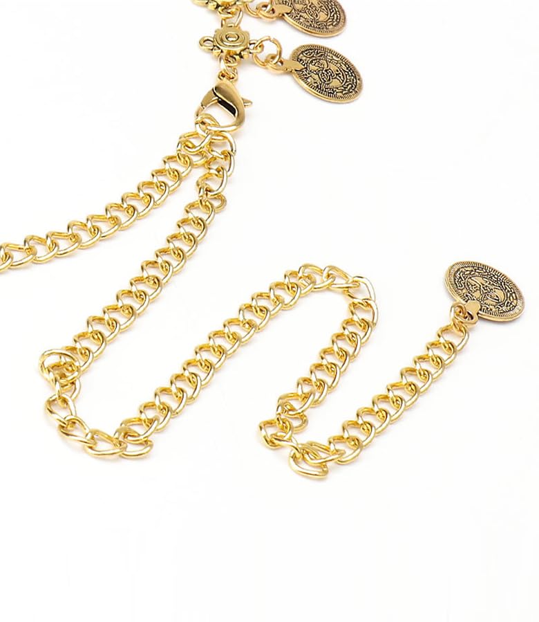 Women Western Concho Chain Belt - Fashion Gold Metal Waist Cowgirl Belt for Dresses Jeans - color: Gold-1