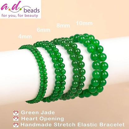 AD Beads Handmade Gemstone Stretch Elastic Bracelet Crystal Healing Reiki Nature's Beauty and Spiritual Essence Unisex (12mm, Green Jade (Heart Opening)) - color: Green Jade (Heart Opening), size: 12mm