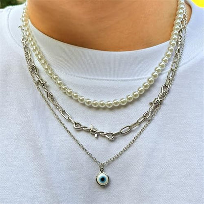 925 Sterling Silver Necklace for Women Trendy, Charming Layered Necklace with Cubic Zirconia Pendant for Her Womens Dainty Diamond Choker Necklaces Holiday Jewelry Gifts for Mom Wife Daughter Lover - color: Evil Eye Necklace-silver03