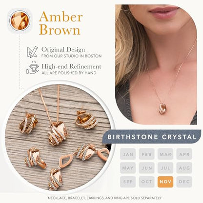 Leafael Wish Stone Pendant Necklace with Birthstone Crystal, 18K Rose Gold Plated/Silvertone, 18" + 2" - color: 111-November-Amber Brown-Rose Gold Plated