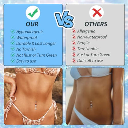 GAGABODY G23 Titanium Dangly Belly Button Ring Long Belly Rings Belly Piercing Jewelry 14G 3/8 inch 10mm Navel Barbell CZ Navel Piercing Ring - color: Style3:Silver+Dangle Round Shape Clear CZ