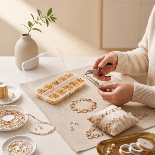 1200 Pcs Jump Rings for Jewelry Making, Open Jump Rings with Pliers, Tweezer and Lobster Clasps for Necklace Repair and Bracelet Making (Gold) - color: Gold