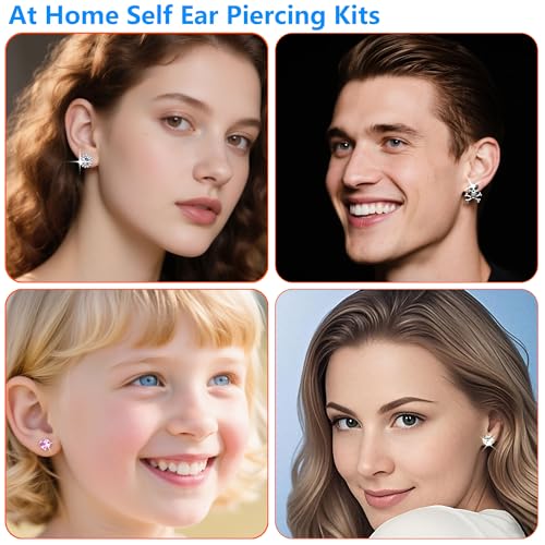 Ear Piercing Kit - Disposable Piercing Gun Preloaded with Different Style 5 mm Studs, at Home Self Piercer Kit (Silver Crown - Purple Zircon) - color: Silver Crown - Purple Zircon