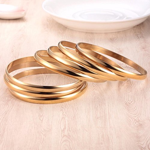 Castillna 14K Gold Plated Gold Bangle Bracelets for Women Christmas Birthday Gifts, Set of 7 Pieces - style: 7.8 inches, Size S