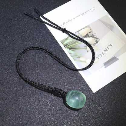 Anjiucc Natural Gemstone Tree of Life Black Obsidian/Golden Obsidian Pendant Necklace for Male and Female Necklace - color: Green Fluorite
