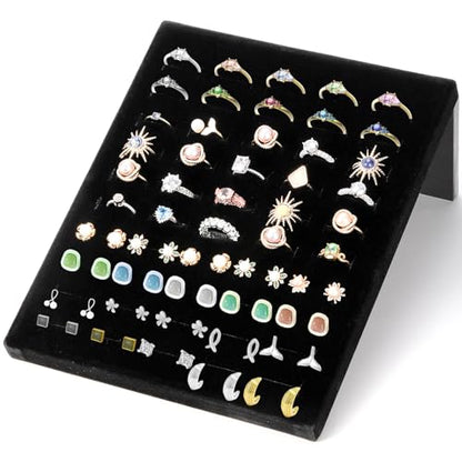 Hiceeden 4 Pack Velvet Ring Display Stand, 50 Slots Rings Organizer Jewelry Display Tray, L-Shaped Ring Holder Display for Selling Earrings Rings, Black
