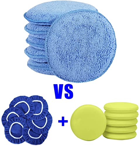 FONAROLL Microfiber Wax Applicator Pads, Car Wax Applicator, Buffing & Detail Polishing Foam Pads for Car Cleaning and Fine Polishing (5" Diameter, 6 Pack)… - color: Blue