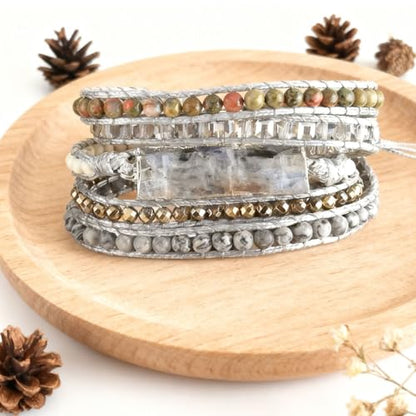 Women Wrap Bracelets Boho Natural Stone Jasper Turquoises Strand Bracelet Jewelry Collection - color: Sodalite