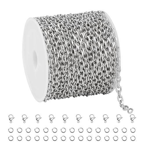 UMAOKANG Stainless Steel Chain for Jewelry Making Small Cable Chains Bulk | 16.4 Feet Silver Chain for Necklace DIY Jewelry Supplies Findings - color: 1.0 Silver Cable