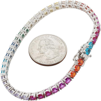 14k White Gold Plated AAA Cubic Zirconia 4mm Rainbow Tennis Chain Necklace Bracelet 7.5”-24” - size: 7.5"