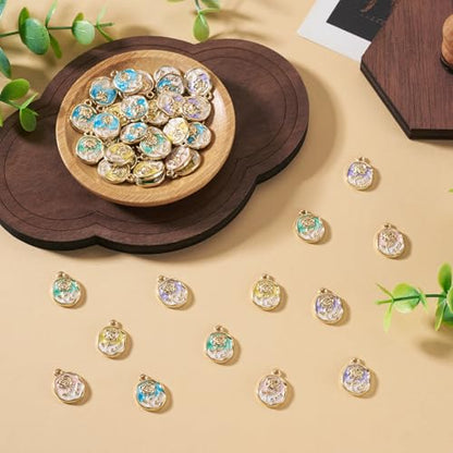50Pcs Alloy Enamel Rose Flower Charms Golden Plated Rose Charms for Jewelry Making, 16.5x12mm Drop Oil Floral Pendant for DIY Necklace Earring Bracelet Craft Supplies - color: Golden Plated, Oval Flower