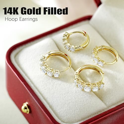 JINEAR 2 Pairs Gold Hoop Earrings for Women Dainty Huggie Earrings Set | 14K Gold Plated Cubic Zirconia Hypoallergenic Lightweight Waterproof Cartilage Hoop Earrings Trendy Jewelry Gift - color: gold