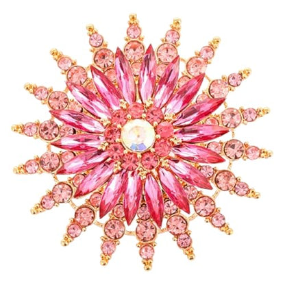 Rhinestone Sunflower Brooch Pin Red Pink Flower Brooch Stylish Crystal Brooch Elegant Clothing Hat Bag Accessories Jewerly for Women - color: Pink1