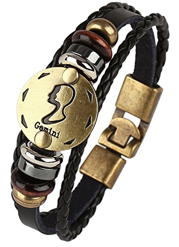 Punk Alloy Leather Bracelet for Constellation Braided Rope Bracelet Bangle - style: Gemini