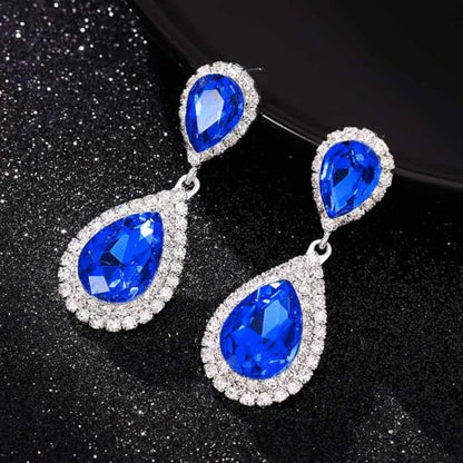 Catery Crystal Wedding Earrings Silver Rhinestone Ear Rings Teardrop Bridal Ear Jewelry for Brides and Women - color: Blue