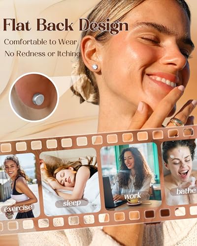 ORAZIO 6Pairs Hypoallergenic Flat Back Earrings 316L Stainless Steel Studs for Sensitive Ears, 3-8mm Cubic Zirconia, Stylish Jewelry for Women Men - Silver - color: Silver Plated