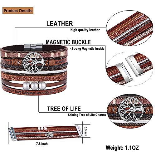 Desimtion Inspirational Tree of Life Boho Leather Wrap Bangle Bracelets for Women, Teen Girl Gifts Trendy Stuff, Fashion Accessories Jewelry Gifts for Women Girls - color: Brown