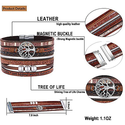 Desimtion Inspirational Tree of Life Boho Leather Wrap Bangle Bracelets for Women, Teen Girl Gifts Trendy Stuff, Fashion Accessories Jewelry Gifts for Women Girls - color: Brown
