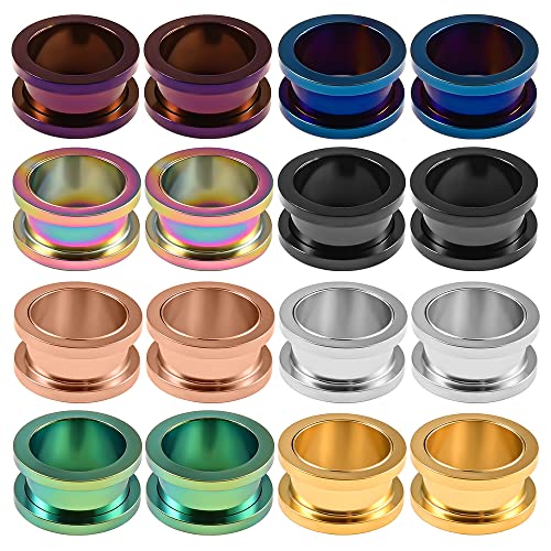 DOEARKO Set of 16 pcs 316 Stainless Steel Ear Plugs Large Gauges Stretching Screw Fit Tunnels Gauge 2g - 1 inch - size: 8mm(0G)