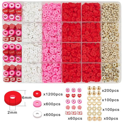 MIIIM Red Clay Bracelet Kit - Heishi Beads, Clay Charms, Gold Spacer Beads - Jewelry Making & Friendship Bracelet Kit for Valentine's Day, Crafts, Raves, Gifts - color: Red