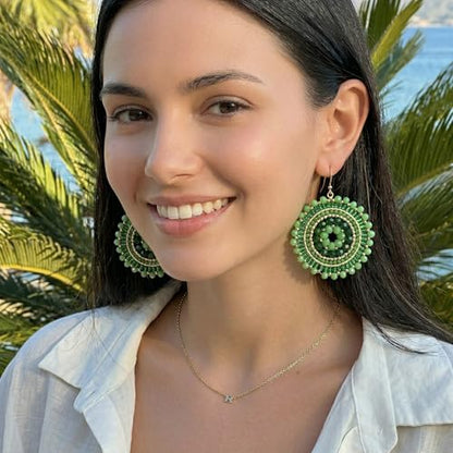 Colorful Summer Beaded Earrings For Women Crystals Glass Bead Dangle Drop Bohemia Earrings Statement Earrings For Women - color: Green