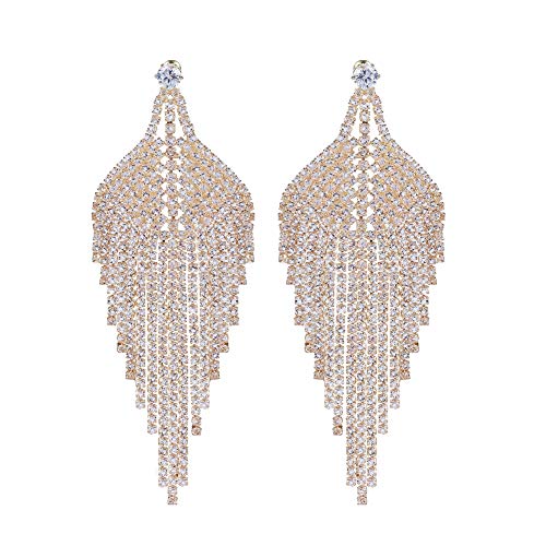 Silver Rhinestone Crystal Bridal Chandelier Long Tassels Dangle Earrings for Wedding - color: A-4