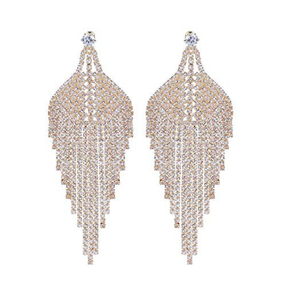 Silver Rhinestone Crystal Bridal Chandelier Long Tassels Dangle Earrings for Wedding - color: A-4