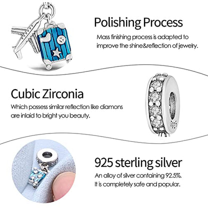 Pandach 925 Sterling Silver Charms Beads for Bracelets and Necklaces Butterfly and Headphones Pendants Clover Charms Jewelry Gift for Women - style: Suitcases and Airplanes Charm