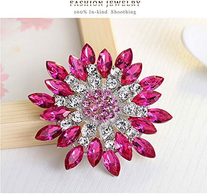 Rhinestone Sunflower Brooch for Women Sparkling Cubic Zirconia Flower Brooch Pin Elegant Large Crystal Floral Lapel Pin Dainty Clothing Hat Bag Accessories Christmas Wedding Bridal Birthday Jewelry - color: Rose Red