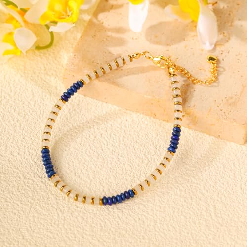XIJIN Natural Stone Beaded Anklets for Women Handmade Beach Boho Turquoise Beads Ankle Bracelet Jewelry Gift for Her - color: F