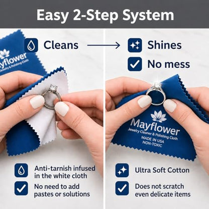 Mayflower Premium Jewelry Cleaning Cloth Made in USA. Sterling Silver Polishing Cloth for Gold Platinum & Diamonds. Removes Tarnish, Restores Shine. Reusable 11 x 14 Non Toxic Professional Cleaner - color: Blue