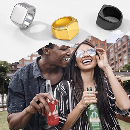 GoldChic Jewelry Personalized Signet Rings Men Women, Stainless Steel Custom Photo Bold Square/Oval Monogram/Old English Initial Pinky Stacking Statement Ring in Black/Silver/Gold (Size 7-14) - color: Black-Blank - Square