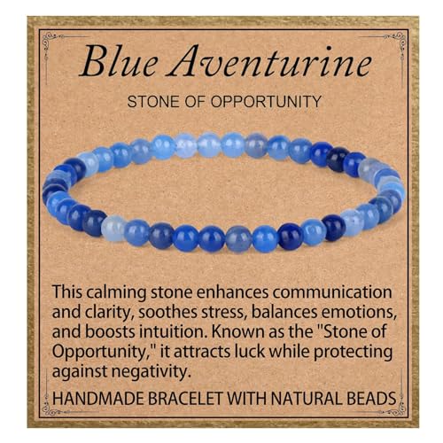 LPBeads Handmade Natural Gemstone Stretch Elastic Bracelet Healing Crystal Round Stone Beads Jewelry Gifts for Women Men - color: Blue Aventurine, size: 4mm