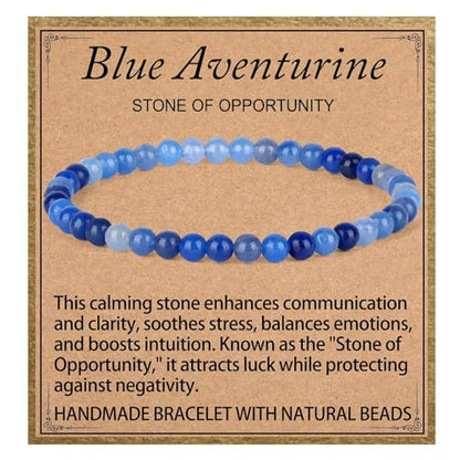 LPBeads Handmade Natural Gemstone Stretch Elastic Bracelet Healing Crystal Round Stone Beads Jewelry Gifts for Women Men - color: Blue Aventurine, size: 4mm