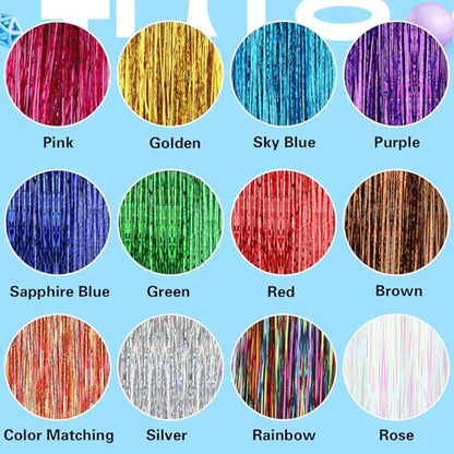 FEBSNOW Tinsel Hair Extension, 47 Inch Glitter Rainbow Strands with Tool | 2400 Strands 12 Mixed Colors Sparkling Hair Kit, Girls Party Accessories, Christmas Wedding Birthday Hair Styling Supplies - color: Multi 12 colors-1
