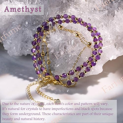 Farfume Crystal Beaded Bracelets for Women 4mm Natural Stone Jewelry Gifts | Natural Beads Gemstone,Handmade,Helper Tool,Yoga Protection,Hypoallergenic,Durability Wear - color: Amethyst-Clarity & Awareness