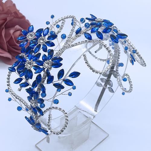Rhinestone Bride Headband, Wedding Headpiece for Brides, Bridal Hair Accessories(Blue) - color: Blue