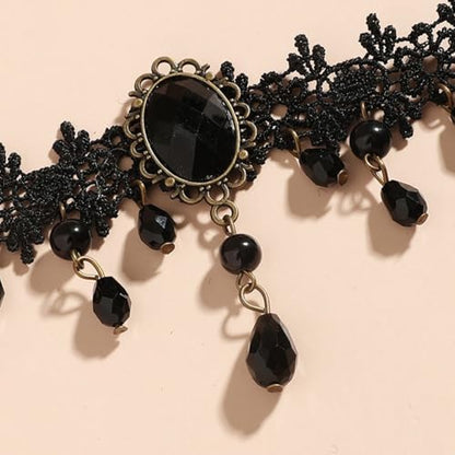 Gothic Black Choker Necklace for Women Layered Velvet Collar Jewelry for Halloween - color: A1