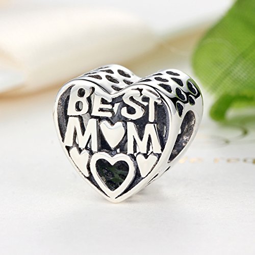 925 Sterling Silver Charms Pendants Mom Heart Dog koi fish Sea Turtle Football Charms for bracelet Pendants Beads Mom Sister Wife Family, Friends, Birthday gifts - style: Best Mom Charm