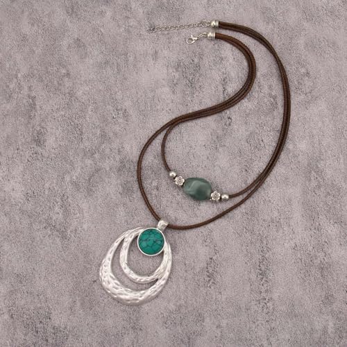 Boho Necklaces for Women Chunky Circle Necklace Bohemian Necklaces | Chunky Boho Necklace for Women Layered Boho Circle Leather Choker Necklace Long Vintage Necklaces Bohemian Jewlery Gifts - style: Bohemian Chain Necklace