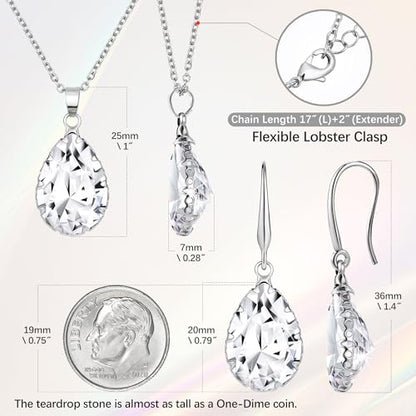 Linawe Crystal Jewelry Sets for Women, Imitation Diamond Pendant Necklace, Rhinestone Drop Dangle Earrings, Birthstone Cubic Zirconia Matching Wedding Jewelry, 14K Gold/Rose Gold/Silver Tones - color: Silver,Crystal,April