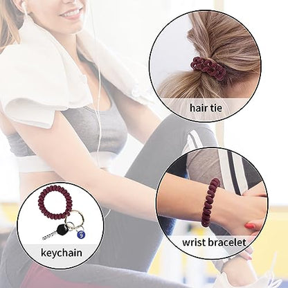 QIUTIMIY 6PCS Wristlet Keychain, Colorful Spiral Coil Hair Tie for Women, Sauna Accessaries Wrist Coil Key Ring Key Holder - color: Matte(dark)-s