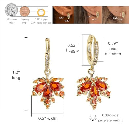 Gold Silver Stud Earrings Pendent Necklace Sets for Women, Dainty Rhinestone Crystal Necklace Earing Jewelry Set Wedding Accessories Fashion Holiday Gift - color: MapleLeaf