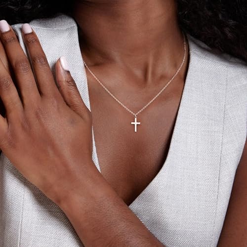 Carffordo 925 Sterling Silver Cross Necklace, Dainty Necklace for Women | Simple Small Cross Pendant Necklace, Sterling Silver/16K Gold Plated Non-Tarnish Faith Jewelry, Christian Religious Gifts - style: Sterling Silver Cross Necklace