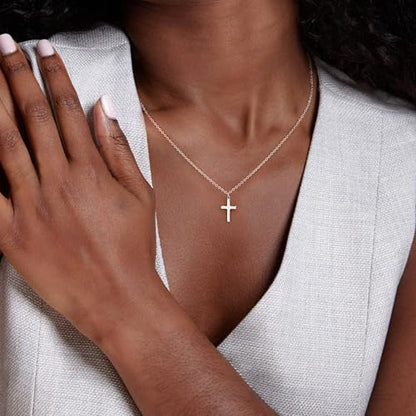 Carffordo 925 Sterling Silver Cross Necklace, Dainty Necklace for Women | Simple Small Cross Pendant Necklace, Sterling Silver/16K Gold Plated Non-Tarnish Faith Jewelry, Christian Religious Gifts - style: Sterling Silver Cross Necklace